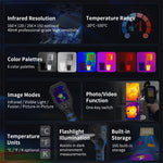 LinkMejor 256x192 Visible light Thermal Imager Dual lens High Resolution Infrared Camera Wide Temperature Range Industrial 550℃ Handheld Thermal Imaging Device Rechargeable Battery