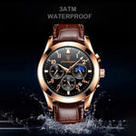 LinkMejor Men Watches Waterproof Luminous Calendar Quartz Watch Stainless Steel Leather Watch Fashion Luxury Business Wristwatch