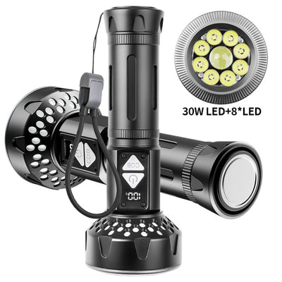 9* LEDs Long-Range Strong Spotlight With COB Side Floodlight With 26650 Battery Digital Display Type-C USB Rechargeable LED Flashlight Magnetic Attraction High-Intensity Camping LED Torch Thorwer Searching Light
