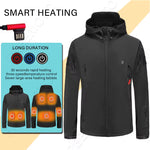 LinkMejor Unisex Heated Jacket - 7 Heating Zones, 3-Level Temperature Control, Windbreaker Thermal, High Neck Hooded Coat for Winter Outdoor Sport