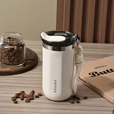 IPRee 350ml Stainless Steel Insulated Cups Portable Double Wall Vacuum Flask Coffee Mug with Rope Leak-Proof Drinking Water Bottles