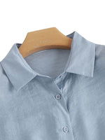 LinkMejor Women Cotton Linen Blouses Solid Button Lapel Roll Sleeve Short Sleeve Casual Shirt Plus Size