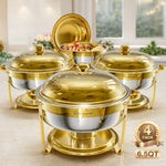 LinkMejor 6.5QT Chafing Dish Buffet Set with Lid 2/4/6 Pack Round Food Warmer for Catering Buffet with Lid Holder Stackable Rolled-Rim Food-Grade Stainless Steel Chafer for Parties Weddings & Banquets