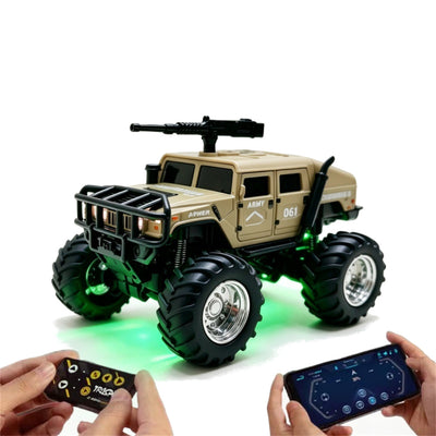 LinkMejor HG4-469 RTR 1/64 2.4G RWD Mini H1 Alloy Army Military Truck RC Car Off-Road LED Light Three Speed Support App Remote Control Vehicles Models Pocket Toys Desktop Collection Gift For Boys