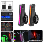 LinkMejor 10-50LM 1PCS RGB LED Bicycle Smart Sensor Brake Taillight Type-C Charging Waterproof Warning Bike Rear Light for Night Cycling Safety