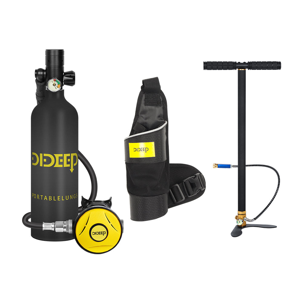 [US Direct] DIDEEP Mini Diving Bottle Set 1L Portable Lung Bottle for Underwater Breathing Reusable Oxygen Bottle up to 20 Minutes Diving Time Portable Dive Tank Air Cylinders for Shallow Water Snorkeling or Emergency Backup