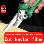Multifunctional Serrated Stainless Steel Electrician's Scissors 200mm ABS Handles Labor-Saving Spring Versatile Cutting for Fabric and Cables