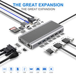 Bakeey FX15W 15 in 1 USB-C Hub Docking Station Adapter with 1*PD/ 1*SD/ 1*TF/ 4*USB 2.0/ 3*USB 3.01*HDMI/1 *LAN/ 1*VHA/ 1*Audio