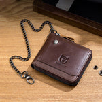 LinkMejor Men Genuine Leather Wallets Multifunction Bifold Zipper Wallets RFID Anti-magnetic Multi-card Slot Card Holder Coin Purse