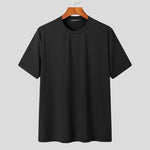 LinkMejor Mens Solid Color Rib Knitted Crew Neck T-Shirt Comfortable Breathable Short Sleeve Tshirt for Summer