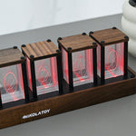NIKOLATOY Full-Color Six-Tube Simulated LED Clock with Digital Ambient Light Creative Retro Walnut Wood RGB Glow Tube Clock Exquisite Desktop Ornaments
