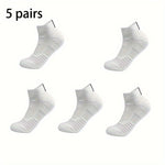 5 Pairs Men's Sports Socks, Towel Basketball Socks, Wicking Sweat Breathable Running Cycling Socks, High Elastic Outdoor Activities Ankle Socks