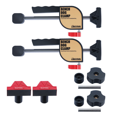LinkMejor 19mm 20mm MFT Workbench Woodworking Clamps Set with 2 PCS Clamps and 2 PCS Bench Dogs for for 3/4 Inch 19mm Workbench Dog Hole
