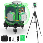 LinkMejor CM-701T 3x360° Laser Level 100ft Green Beam Self-Leveling Remote Control Rechargeable Battery with 1.5m Tripod IP54 Rating
