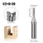 1/2 Inch 12.7mm Shank Tungsten Mortising Carbide Router Bit 2 Flutes/3 Flutes TCT Straight Router Bit Straight Flute End Milling Cutter 6-8mm Cutting Diameter 20-22mm Cutting Length