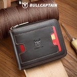 LinkMejor Genuine Leather Zippered Men's Wallet Cowhide RFID-blocking Multi Card Slots Coin Money Purse