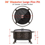 LinkMejor 36 Inch Fire Pit Large Outdoor Wood Burning Crossweave firepit Heavy Duty Steel Bronze Pit for Patio Backyard Garden with BBQ Grate/ Spark Screen / Log Grate / Poker