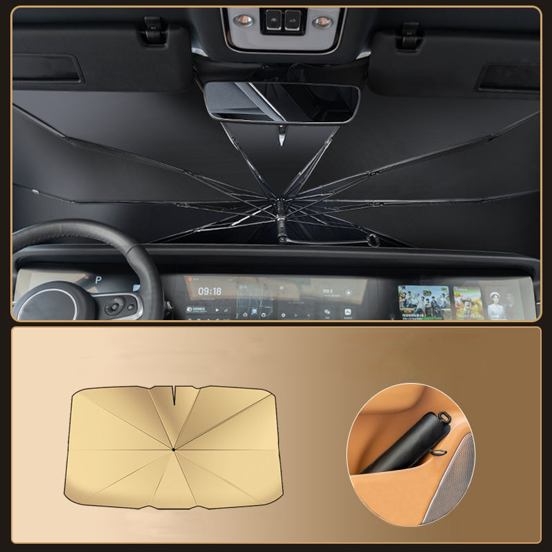 Coated Car Sunshade Umbrella Thickened V-Shaped Opening Front Windshield Curved Handle Car Anti UV Umbrella 360° Center Pole Rotation