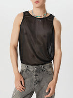 INCERUN Mens Fine Glittering Mesh Transparent Solid Color Tank Top