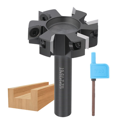 1/2 Inch Shank 6-Wing CNC Spoilboard Surfacing Router Bit Carbide Insert Slab Flattening Milling Cutter 2" Cutting Diameter for Wood Routers