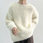 LinkMejor Men's Solid Color Sweater Casual Comfy Oversized Faux Fur Long Sleeve Sweater Plus Size Crew Neck Pullover Sweater for Men Fall Winter
