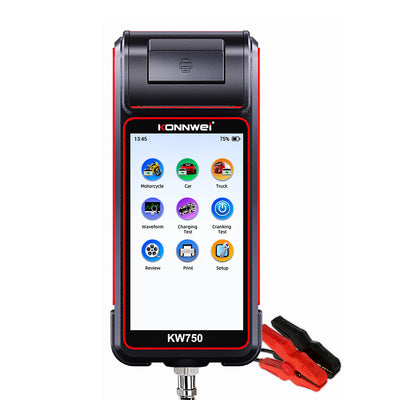 LinkMejor KW750 Car Battery Tester 6V 12V 24V with Printer 4.6 Inch Touch Screen Automotive Load Analyzer for AGM GEL EFB Lithium Cranking Charging System