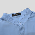 LinkMejor Men Breathable Stand-up Collar Silky Solid Color Shirts