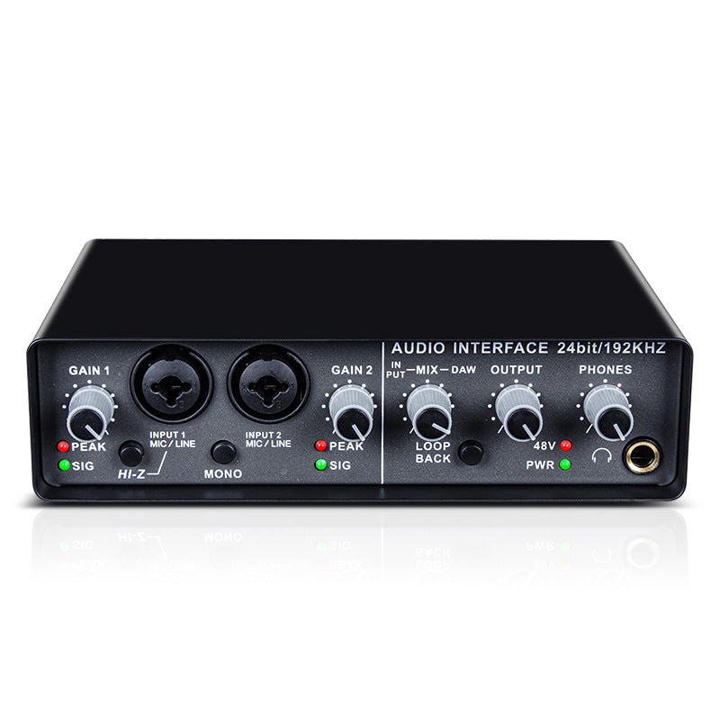 Q-24 Computer Soundcard External USB Audio Interface 24 Bit/192kHz 2 In 4 Out Sound Card with 48V Phantom Power Loopback Recording Streaming Podcast Studio Mixer