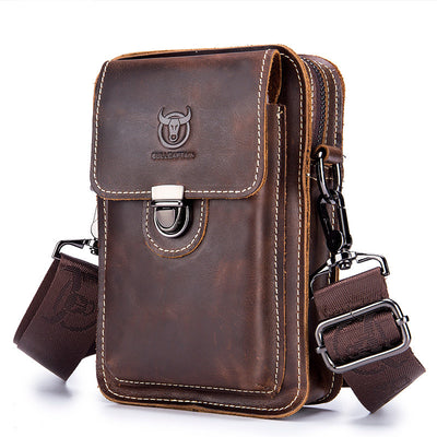 LinkMejor Men Casual Waist Bag Belt Purse Genuine Leather Multifunctional Shoulder Messbage Bag Mobile Phone Crossbody Bags Waist Pack