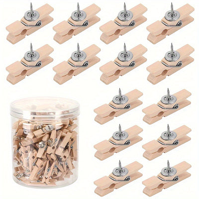 Push Pin Wooden Frame Set 50pcs Cork Board Bulletin Board Accessories Craft Decoration Transparent Box Storage Metal Pins Wood Clips