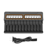 Intelligent Charging Adapter 12 Bay Battery Charger LCD Display Multi Slot Supports 18650/AA/AAA Battery Overcharge Protection Heat Dissipation Fast Charging Efficient Power Supply