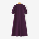 LinkMejor Women Vintage Fashion Solid Casual V-Neck Short Sleeve Dress Loose Fit with Side Pockets