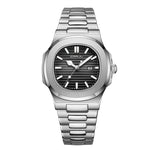 LinkMejor Men's Quartz Watch Stainless Steel Band Waterproof Luminous Square Dial Business Casual Fashion Date Wristwatch