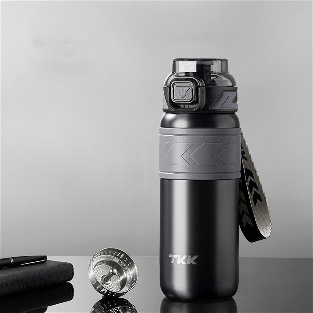 LinkMejor SUS316 700ml Thermos Bottle Large Capacity Vaccum Cup Cold Insulation Portable Strap with Tea Flitter Thermal Flask