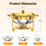 Warmounts Gold Chafing Dishes for Buffet (5QT, 2/4 Pack), Round Stainless Steel Chafer and Warmer Set with Lid Holder, Mirror-polished, Rolled Rim Process (No Finger Cuts), for Catering, Party, Wedding