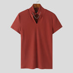 LinkMejor Men's Solid Color Knitted Half Turtleneck Chain Deco Short Sleeve T-Shirt