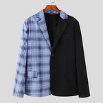 LinkMejor Mens Plaid Patchwork Long Sleeve Blazer Two-tone Stylish Casual Suit Outwear for Spring Fall