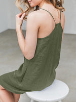 LinkMejor Solid Pocket Spaghetti Strap Backless Dress For Women