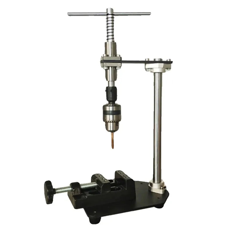 Manual Vertical Tapping Machine Slide Rail Diameter 12MM Clamping Range 1.5-10MM Adjustable Tap Wrench Desktop Rocking Probe Arm Metal Construction Black Vise Attached