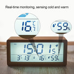 LinkMejor Wooden Digital Alarm Clock Multifunctional Large Screen Date Temperature Humidity Backlight 12/24 Hour Snooze Table Clock