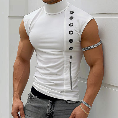 LinkMejor Mens Casual Daily Print Vest Stretch Turtleneck Tank Top for Male