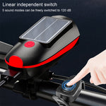Cansses 3 in 1 Solar Bike Headlight XPE Lamp Beads 1200mAh Battery Waterproof 3 Light Modes with 120db Horn for Night Cycling