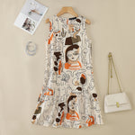 LinkMejor Elegant Style Women's Dresses Sleeveless Round Neck Printed A-Line Mermaid Dress