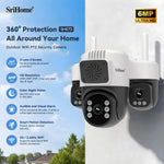 SriHome SH073 6MP 3X Zoom WIFI PTZ Security Camera 360° Coverage Full-Color Night Vision Human Motion Two-Way Audio Sound&Light Alarm IP66 Waterproof Dual-Band WIFI Surveillance Camera for Outdoor Safety