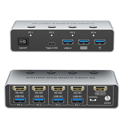 LinkMejor 8K KVM Switch 4 In 1 Out 8K/4K HD2.1 KVM Switch USB 3.0 High Speed Transmission KVM Switcher