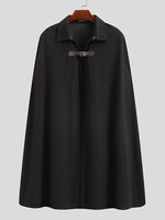 INCERUN Men Lapel Sleeveless Shawl Cape Black Mens Coat Cape Belt Buckle Middle Long Coat Jacket