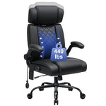 HOFFREE Ergonomic Office Chair with Adjustable Lumbar Support Executive Leather Desk Chair Flip Up Arms Headrest 440lbs Heavy Duty Base Swivel Rolling Computer Chair for Home Work Study