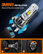 LinkMejor S2S-H7 Pair Car Front LED Headlight Car Headlamp Hi/Low Beam Super Brightness Light Bulb 6500K Cool White