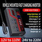 Car Inverter 12V to 110V 24V to 220V Multi-functional 200W Car Truck Converter  Intelligent Digital Display Car Charging Socket