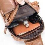 LinkMejor Retro Genuine Leather Men's Chest Bag Comfy Adjustable Shoulder Strap Crossbody Bags Large-capacity Multi-layered Messenger Bags for Travel